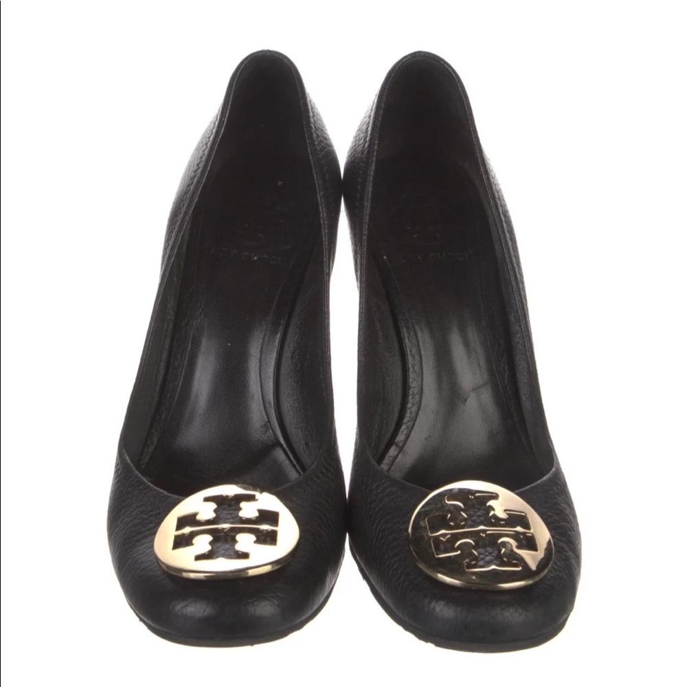 Tory Burch black pumps with gold hardware
